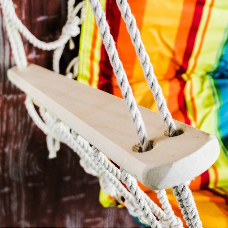 Hanging Hammock Chair with Wooden Arms Striped - Blue/Yellow/Orange - Backyard Expressions, 3 of 7