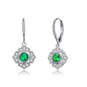 Guili Sterling Silver White Gold Plated Drop Earrings with Colored CZ in a Petal Flower Design, An Elegant and Romantic Touch for Any Stylish Outfit - 1 of 3