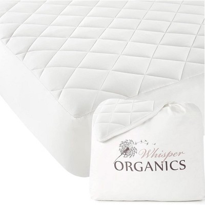 Whisper Organics, Luxury 100% Organic Cotton Mattress Protector, Exquisitely Soft, GOTS Certified Breathable Protective Pad, White Color - Queen