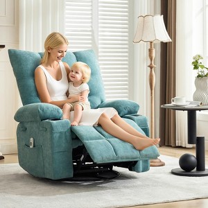 Swivel Rocker Recliner Chair with Massage and Heat, Oversize Ergonomic Lounge Single Sofa with Side Pocket, Cup Holders for Living Room, Bedroom - 1 of 4