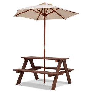 Infans Children Outdoor 4 Seat Kids Picnic Table Bench w/ Folding Umbrella Garden Yard - 1 of 4