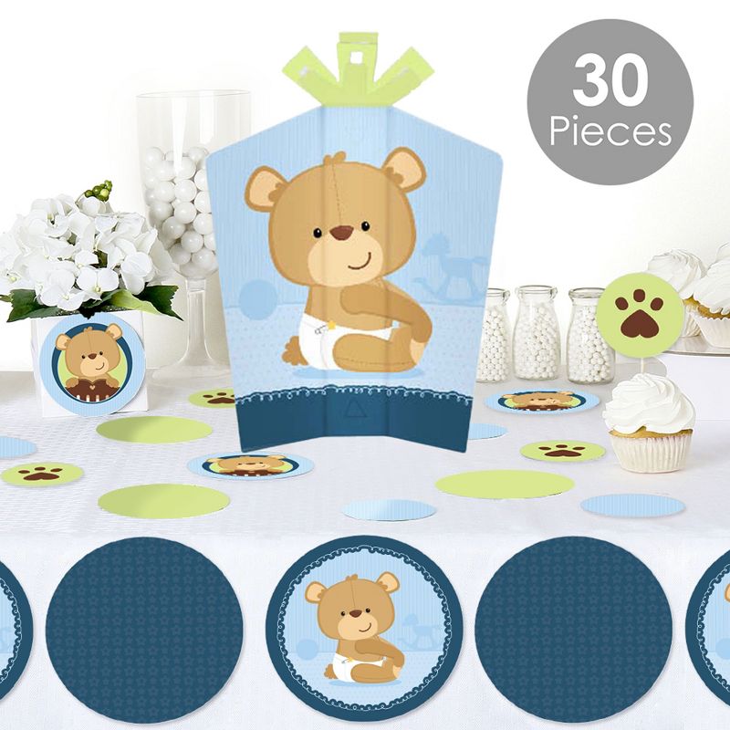 Big Dot of Happiness Baby Boy Teddy Bear - Baby Shower Decor and Confetti - Terrific Table Centerpiece Kit - Set of 30, 2 of 9