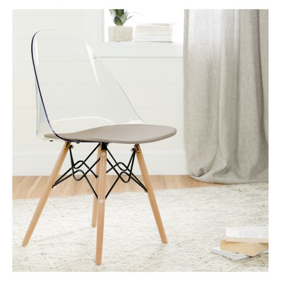 Soft Gray Clear Plastic and Wood Office Chair