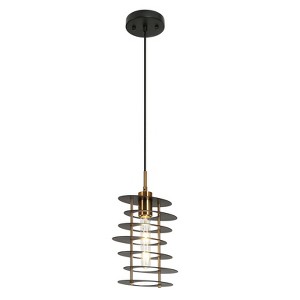 LNC Meubelkunst 1-Lights 9" Modern Cylinder Mini Pendant Lightss,Black and Polished Gold - 1 of 4
