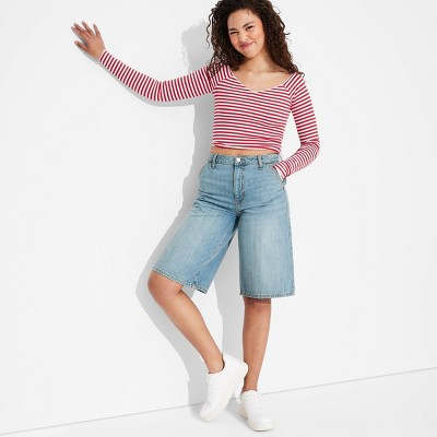 Women's Low-Rise Baggy Denim Skater Shorts - Wild Fable™