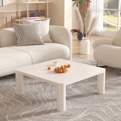 33.5" Modern Square Coffee Table, Wooden End Table, Accent Coffee Table Nightstands for Living Room Bedroom Office White
