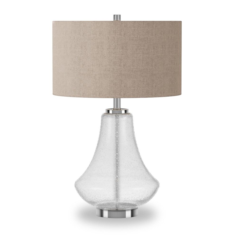 Photos - Floodlight / Street Light Hampton & Thyme 23" Tall Table Lamp: Seeded Glass, Off-White Drum Shade, N