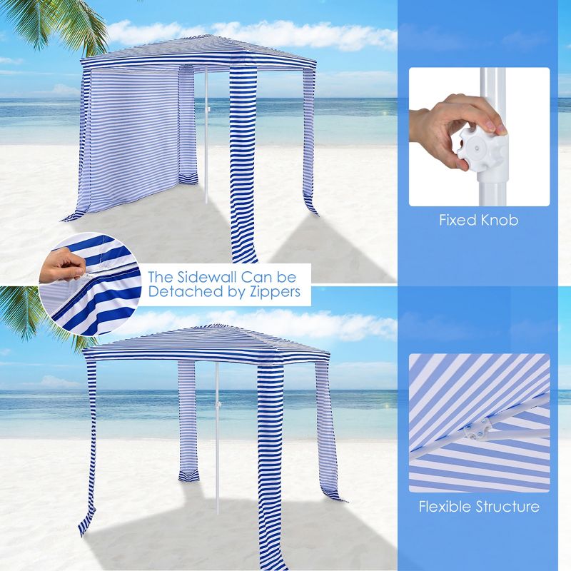 Costway 6.6' x 6.6' Foldable Beach Cabana Easy-Setup Beach Canopy W/ Carry Bag Navy\Blue, 4 of 11