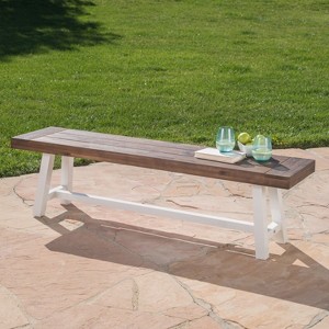 Christopher Knight Home Bowman Outdoor Acacia Wood 63" W Bench with Iron Legs - 1 of 4