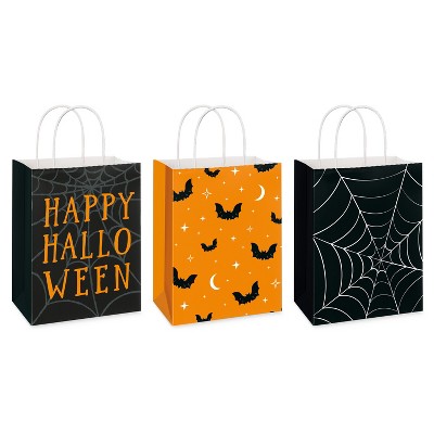 3ct Medium Halloween Gift Bags Spider Webs Bats and Happy Halloween