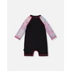 Deux par Deux Girl Printed Long Sleeve One-Piece Rashguard Black and Multicolored Butterflies - 4 of 4