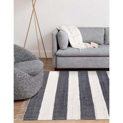 Handmade Navy Blue Braided Stripe 8' x 10' Easy-Care Rug