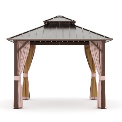 Cesicia 2 Set 10 x 10 Outdoor Patio Gazebo Canopy Tent With Ventilated Double Roof And Mosquito net, Suitable for Lawn, Garden, Backyard,Brown Top