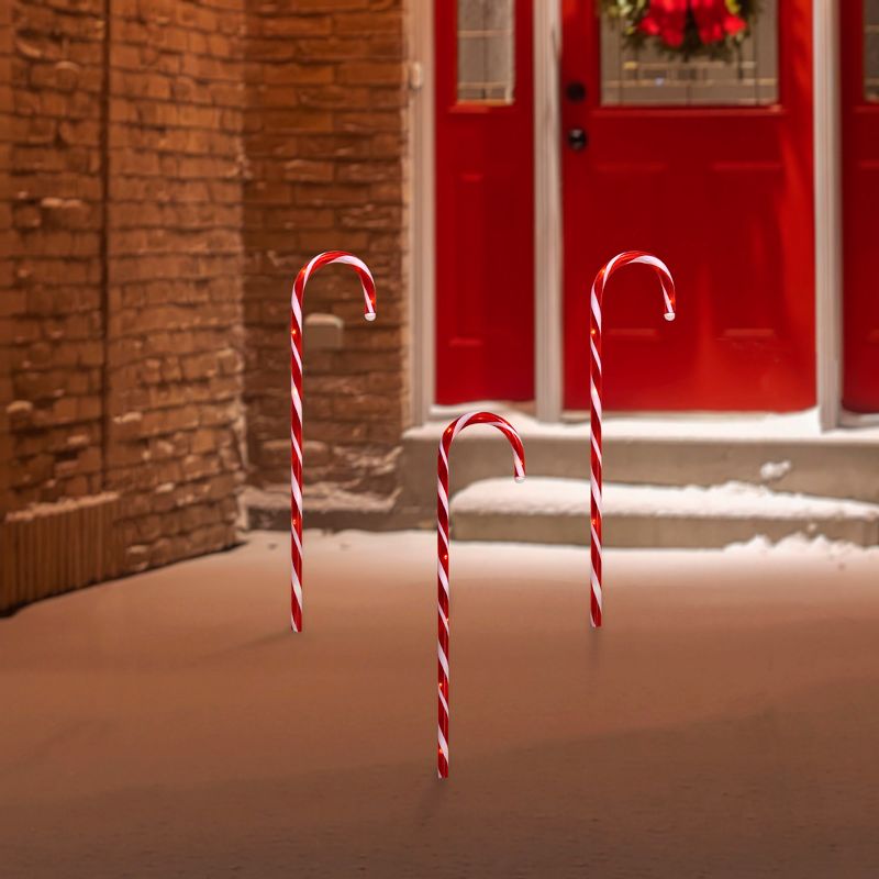 Northlight Set of 3 Lighted Red and White Candy Cane Outdoor Christmas Pathway Markers 28", 2 of 6
