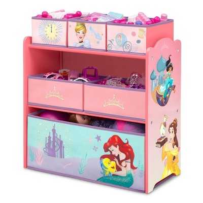 Disney Princess Pink Wooden 6-Bin Toy Organizer