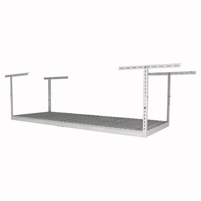 MonsterRax 3 x 8 Foot Heavy Duty Overhead Garage Storage Rack Holds Up to 450 Pounds with Adjustable Height Ranging from 18 to 33 Inches, White