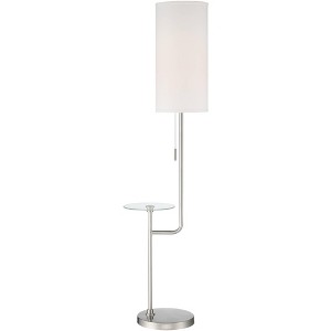 Possini Euro Design Piccolo Modern Floor Lamp with Tray Table 60 1/2" Tall Brushed Nickel White Cylinder Shade for Living Room Bedroom Office House - 1 of 4