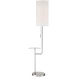 Possini Euro Design Modern Floor Lamp with Tray Table 60.5" Tall Brushed Nickel White Shade Decor Living Room Reading House Bedroom Home
