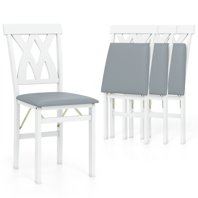 Tangkula Folding Wooden Dining Chair Set of 2 Faux Leather Upholstered Kitchen Armless Chairs w/ Padded Seat