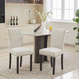 Upholstered Dining Chairs Set, Modern Armless Kitchen Chairs with Thick Padded Cushion and Sturdy Wood Legs, High Back Design - 1 of 4