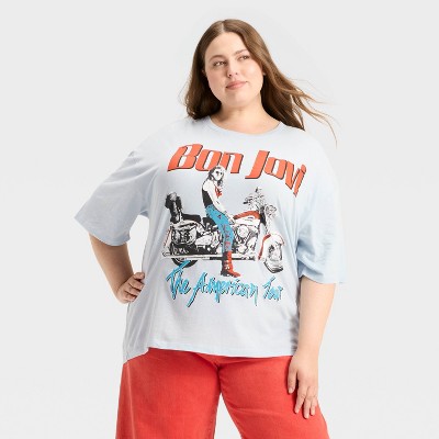 Women's Bon Jovi American Tour Oversized Graphic T-Shirt - Light Blue