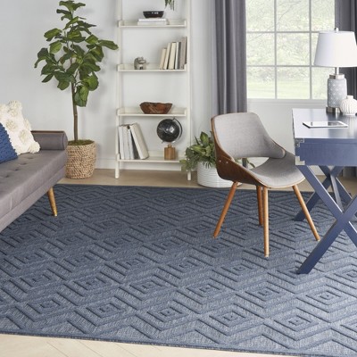 Modern Navy Diamond 7' x 10' Easy-Care Outdoor Rug