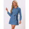 Allegra K Women's Belted Long Sleeves Button Front Denim Shirt Dress - 3 of 4