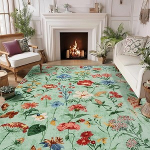 coucheta Multi-size Floral Area Rug for Living Room, Boho Machine Washable Low Pile Soft Non Slip Vintage Carpet, for Bedroom, Dining Room, Office - 1 of 4