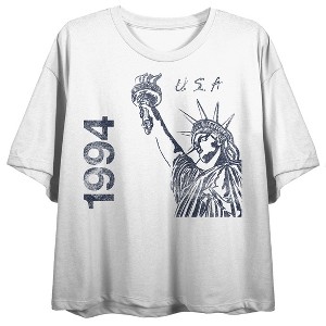 Team Gear Vintage Statue Of Liberty USA 1994 Women's White Crew Neck Short Sleeve Crop Top-XXL - 1 of 4