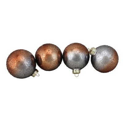 Northlight 4ct Gray and Brown Hand Blown Sparkling Glass Christmas Ball Ornaments 3.25" (80mm)