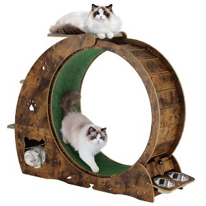 4-in-1 Indoor Cat Running Wheel, Large Quiet Running Wheel with Scratch Pad, Play Roller & Stable Wood Base for Active Cats - 1 of 4