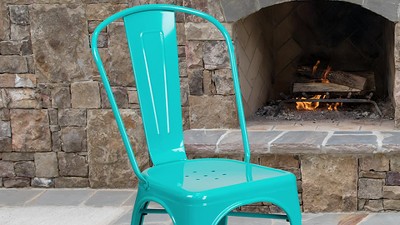 Teal-Blue Metal Indoor-Outdoor Stackable Dining Chair