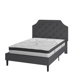 Flash Furniture Brighton Tufted Upholstered Platform Bed with 10 Inch CertiPUR-US Certified Foam and Pocket Spring Mattress - 1 of 4