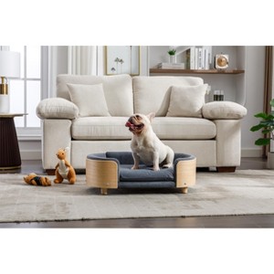 Scandinavian style Elevated Dog Bed Pet Sofa With Solid Wood legs and Bent Wood Back, Velvet Cushion,Mid Size,Dark Grey - 1 of 1
