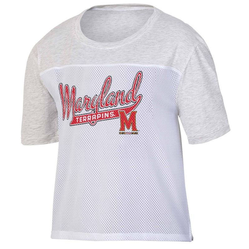NCAA Maryland Terrapins Women&#39;s White Mesh Yoke T-Shirt, 1 of 4