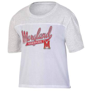 NCAA Maryland Terrapins Women's White Mesh Yoke T-Shirt