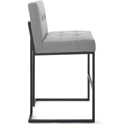 Privy Light Gray Tufted Upholstered Bar Stool with Black Metal Base