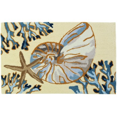 Homefires La Playa Nautilus Doormat, 22"x34" – Coastal Shell-Inspired Entry Rug with Nautical Blue Tones for Indoor/Outdoor Décor