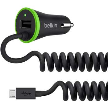Belkin Coiled Micro-USB Cable 3.4A Car Charger with extra USB port - Black