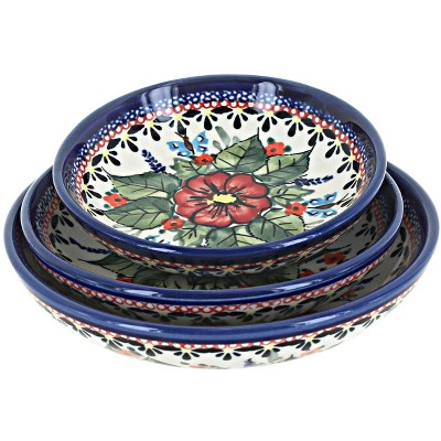 Blue Rose Polish Pottery 19512 Zaklady 3 Piece Shallow Dish Set