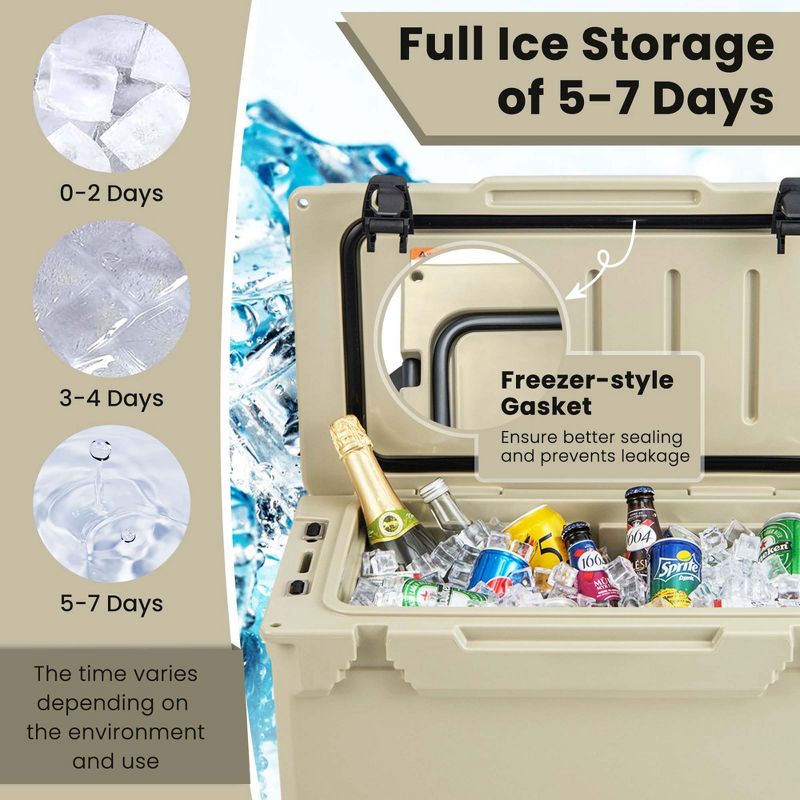 Costway 30 QT Rotomolded Cooler Portable Ice Chest Ice Retention for 5-7 Days Charcoal/Tan, 5 of 11