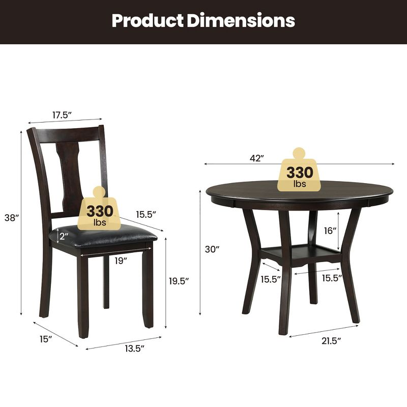Costway 3-Piece Counter Round Dining Table Set Wooden Kitchen Modern Table and 2 Chairs, 4 of 11