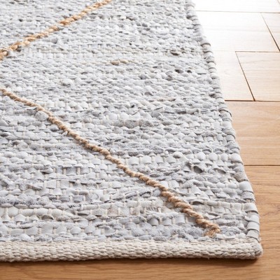 Light Gray and Natural Handwoven Leather Cotton Area Rug 4' x 6'