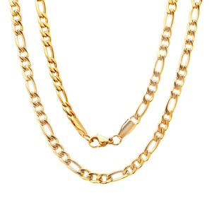 Steeltime 24" stainless steel petite figaro necklace chain, lobster clasp. Color Options: Silver, Gold, Black - 1 of 4