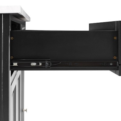 Avery Distressed Black Kitchen Island with Faux-Marble Top