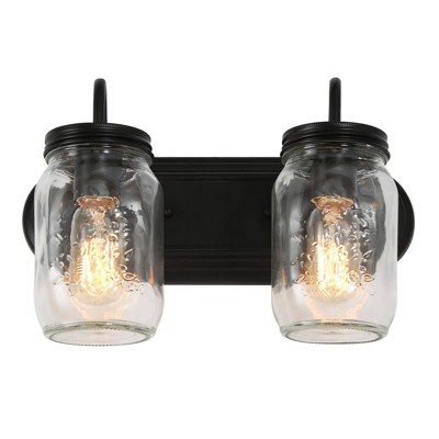 LNC Aries 14-in 2-Lights Black and Mason Jar LED Farmhouse Vanity  Lights