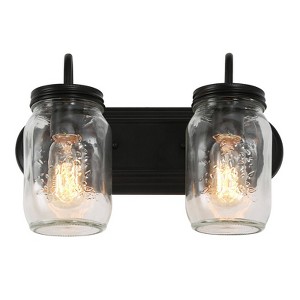 LNC Aries 14-in 2-Lights Black and Mason Jar LED Farmhouse Vanity  Lights - 1 of 4