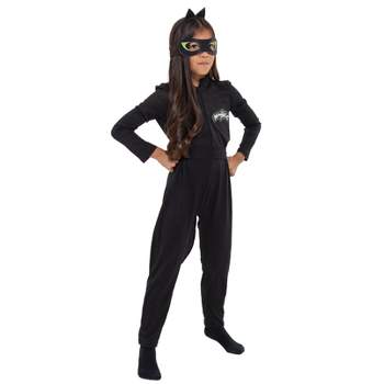 Miraculous Cat Noir Little Girls Zip Up Cosplay Costume Coverall Tail Mask  And Headband 4 Piece Set Black 4-5 : Target