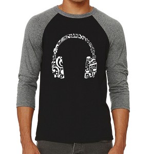 LA Pop Art Men's Raglan Baseball Word Art T-shirt - Music Note Headphones - 1 of 4