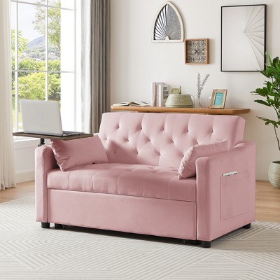 Velvet Sofa Bed with Adjustable Backrest and Rotating Side Table for Comfort and Convenience